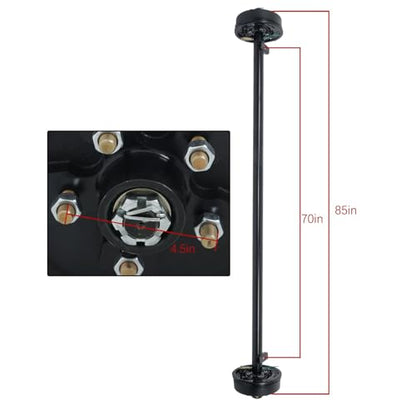labwork 3500Lbs 5 Lug Electric Brake Trailer Axle 85 Inch Hub Face 70 Inch Spring Center 5 x 4.5 Bolts for Light Duty Trailers