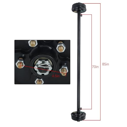 labwork 3500Lbs 5 Lug Electric Brake Trailer Axle 85 Inch Hub Face 70 Inch Spring Center 5 x 4.5 Bolts for Light Duty Trailers