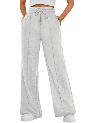 AUTOMET Womens Wide Leg Sweatpants Baggy Lounge Travel Cargo Pants Fall Fashion Outfits 2026 Winter Clothes Joggers Gray M
