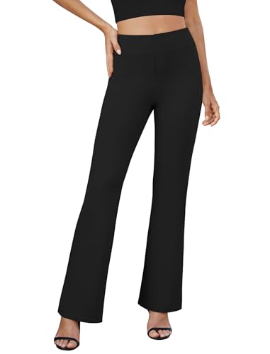 DLOODA Womens Bootcut Dress Pants Business Casual Work Pants with Pockets High Waist Stretchy Trousers Pull On Office Slacks Black