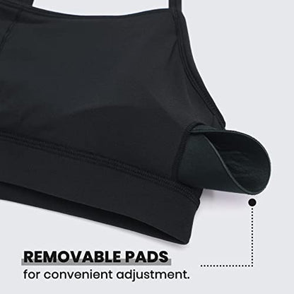 CRZ YOGA Butterluxe Y Back Sports Bras for Women - Padded Racerback Low Impact Spaghetti Thin Strap Workout Yoga Top Black Medium