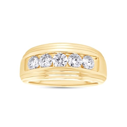 SAVEARTH DIAMONDS Men's Wedding Band Ring 1/2 Carat Round Lab Grown Diamond Engagement or Anniversary Ring (0.50 Cttw) In 14k Yellow Gold Plated Sterling Silver Fine Jewelry Size 10