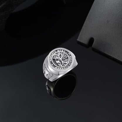 SIMONLY Memento Mori Ring for Men 925 Sterling Silver Tree of Life Jewelry Gothic Oxidized Skull Memento Vivere Amulet Jewelry Gifts Size 13