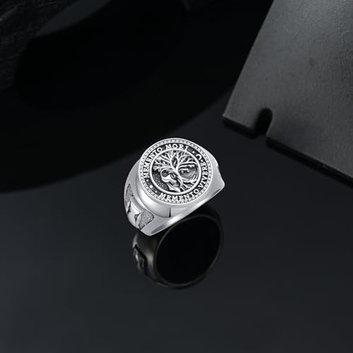 SIMONLY Memento Mori Ring for Men 925 Sterling Silver Tree of Life Jewelry Gothic Oxidized Skull Memento Vivere Amulet Jewelry Gifts Size 13