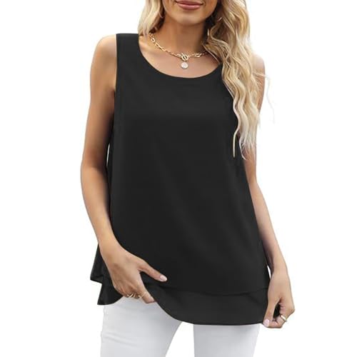 Womens Shirts Dressy Casual Tank Top for Women Lightweight Flawy Tops Casual Crewneck Sleeveless Boho Summer Blouses Casual Relaxed Clothes