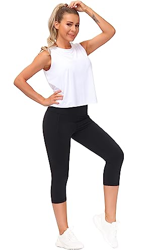 THE GYM PEOPLE Tummy Control Workout Leggings with Pockets High Waist Athletic Yoga Pants for Women Running, Fitness Black