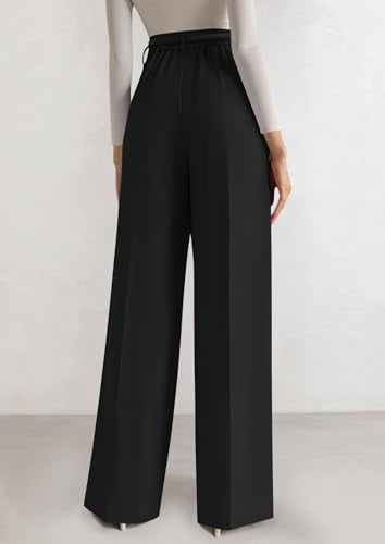 PRETTYGARDEN Womens Wide Leg Dress Pants 2026 Business Casual Flowy Work Palazzo Pants High Waisted Slacks Trousers (Black,Medium)