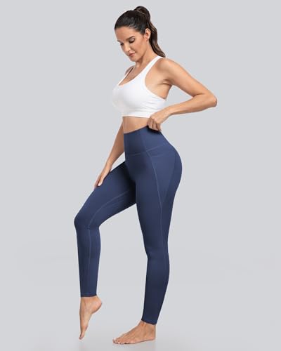 CHRLEISURE Leggings with Pockets for Women - Tummy Control High Waisted Soft Workout Yoga Pants（Navy,XL）