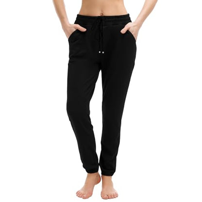 Walifrey Womens Joggers with Pockets, Drawstring Sweatpants Women for Lounging Jogging Gym and Workout Black,1 Pack Black XL