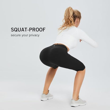 baleaf Capri Leggings for Women High Waisted Capri Pants with Pockets Knee Length Yoga Workout Casual Exercise Black L