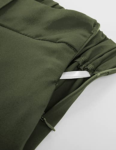 Belle Poque Women's Summer High Waisted A-Line Midi Skirt Button Front A-Line Skirt with Pocket Army Green S