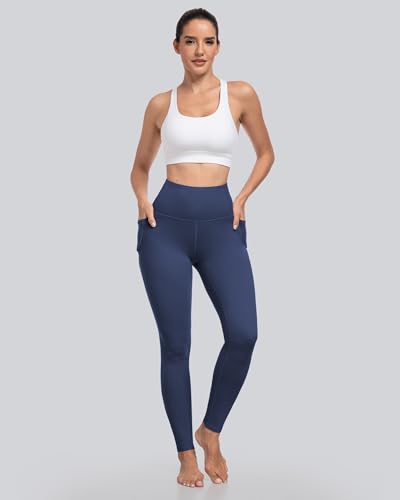 CHRLEISURE Leggings with Pockets for Women - Tummy Control High Waisted Soft Workout Yoga Pants（Navy,XL）