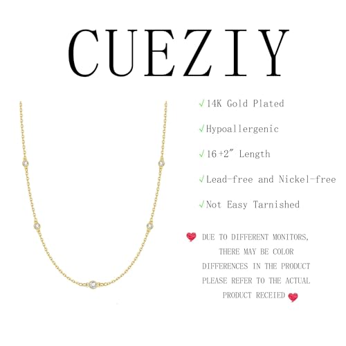 CUEZIY Dainty 14K Gold Plated Necklaces for Women Station Choker Cubic Zirconia Simulated Necklace Simple Cute Layering CZ Necklace Trendy Simple Jewelry Gifts
