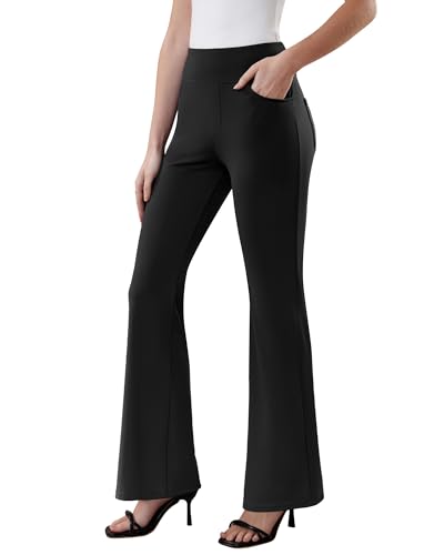 DLOODA Womens Dress Pants Stretchy Work Pants Business Casual Office Trousers Pull On Flare Slacks with 4 Pockets Black