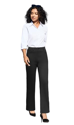 JEKAOYI Womens Dress Pants Stretchy Work Pants High Waisted Business Trousers Pull On Casual Slacks with Pockets Black