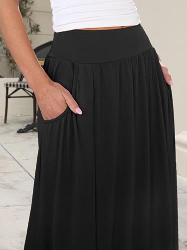 ANRABESS Women's Maxi Skirt Summer Trendy High Waisted Boho Flowy Long Skirts 2026 Spring Fashion Beach Vacation Clothes Black Large