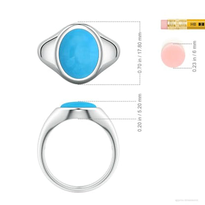 Angara Natural Oval 4.82 ct Turquoise Men’s Signet Ring in Sterling Silver for Men (Size-14x11mm) | December Birthstone Jewelry | Ring Size-10.5 mm