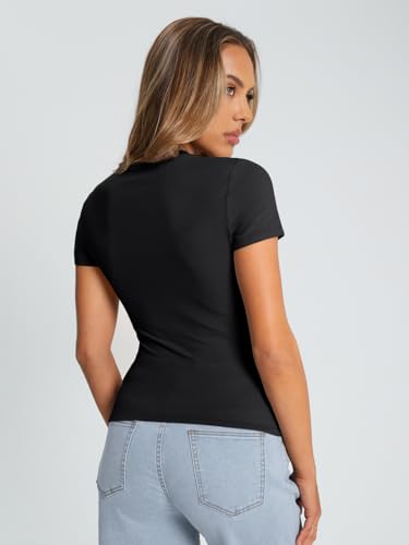 Trendy Queen Womens Basic T Shirts Summer Tops 2026 Crop Short Sleeve Slim Fit Tee Cute Gym Workout Clothes Black M