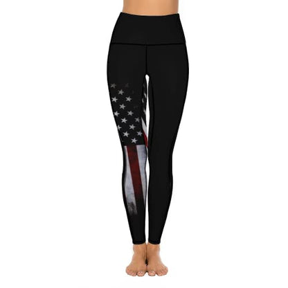 American Flag Pants - QIVICIMA Womens High Waist Workout Leggings Halloween Christmas Gym Plaid Printed Tummy Control Yoga Pants with Pockets