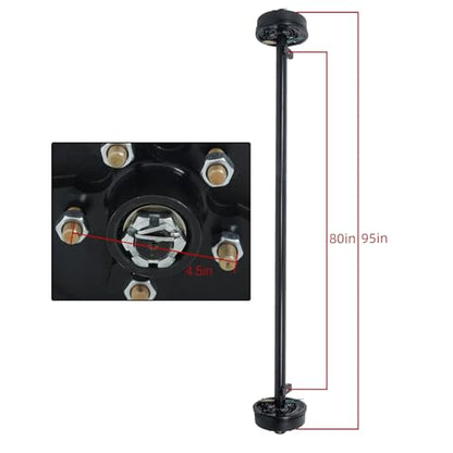Thomletha 3500lbs Capacity Trailer Electric Brake Axle 5 Lug-4.5 inch Trailer Axle 95 inch Hub Face 80 inch Spring Center