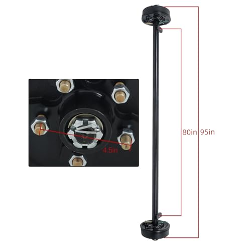 Thomletha 3500lbs Capacity Trailer Electric Brake Axle 5 Lug-4.5 inch Trailer Axle 95 inch Hub Face 80 inch Spring Center