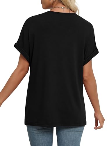 WIHOLL Plus Size Spring Clothes for Women 2026 Summer Blouses Trendy Clothing Short Sleeve Shirts V Neck Tops Black 3XL