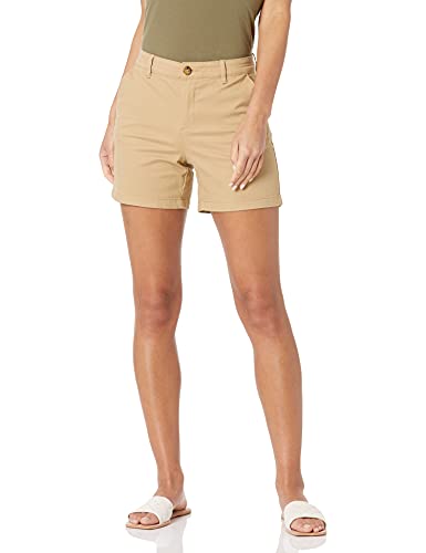 Amazon Essentials Women's Mid-Rise Slim-Fit 5 Inch Inseam Khaki Shorts (Available in Straight and Curvy Fits), Khaki Brown, 8