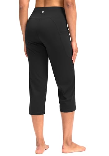 G Gradual Capri Pants for Women High Waist Workout Yoga Pants with Pockets Tummy Control Leggings Crop Straight(Black,L)