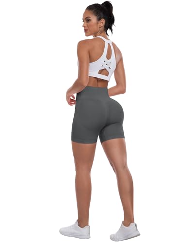 ATHVOTAR Workout Gym Shorts Women, High Waisted Seamless Butt Lifting Scrunch Butt Sports Shorts Gray L