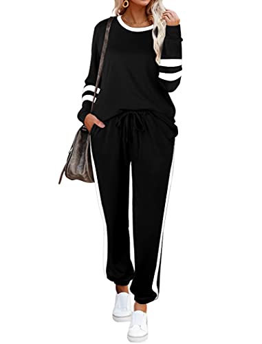 Aloodor Workout Sets for Women 2 Piece Outfits Casual Loose Fitting Tops Winter Clothing for women Fashion Trendy 2025 Black XL