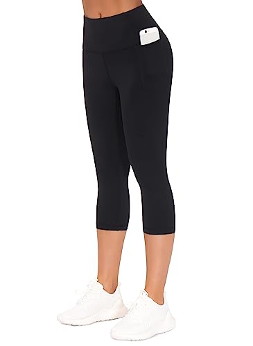 THE GYM PEOPLE Tummy Control Workout Leggings with Pockets High Waist Athletic Yoga Pants for Women Running, Fitness Black