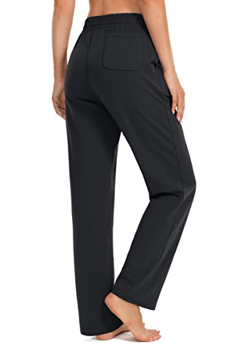 SANTINY Women's Cotton Sweatpants Yoga Lounge Casual Pants Open Bottom Sweat Pants for Women with Pockets (Black_M)
