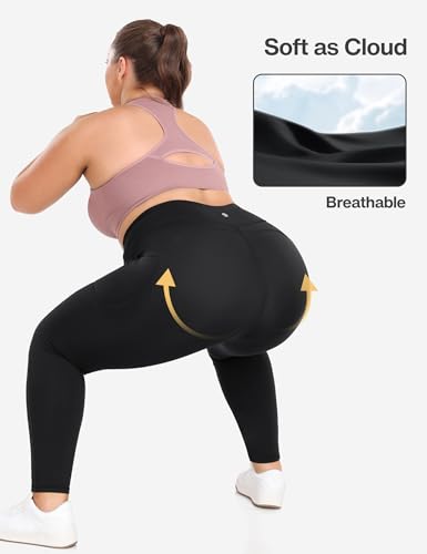Heathyoga X-6XL Plus Size Leggings for Women with Pockets Tummy Control Plus Size Yoga Pants High Waist Workout Clothes Black