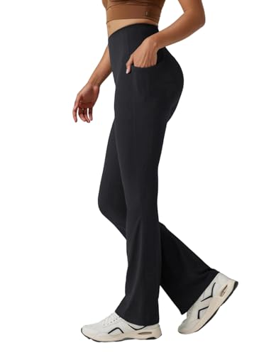 TOPYOGAS Women's Bootcut Yoga Pants High Waist Tummy Control Flare Leggings Workout Bottoms with Pockets Black