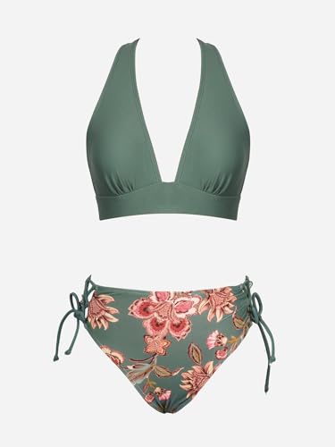 CUPSHE Women's Bikini Sets Two Piece Swimsuits V Neck Triangle Top Wide Straps Cross Back Lace up Mid Rise, M