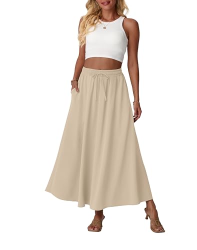 Lepunuo High Waisted Maxi Skirt Womens Summer Casual Flowy Trendy Floral Long Skirts with Pockets
