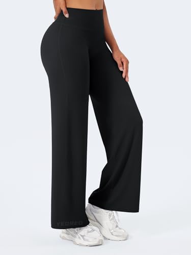 YEOREO Workout Leggings Womens No Front Seam Straight Leggings 29" High Waist Buttery Eddiy Gym Yoga Pants Black M