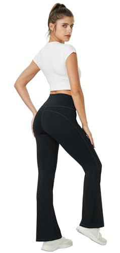 TOPYOGAS Womens Flare Yoga Pants High Waist Tummy Control Bootcut Flare Leggings Workout Wide Leg Pants with Pockets Black