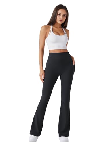 TOPYOGAS Women's Bootcut Yoga Pants High Waist Tummy Control Flare Leggings Workout Bottoms with Pockets Black