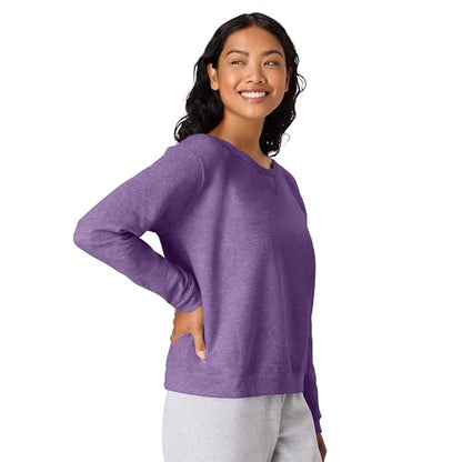 Hanes Womens Ecosmart V-notch Crewneck Sweatshirt, Fleece Pullover For Athletic-sweatshirts, Violet Splendor Heather, X-Large US