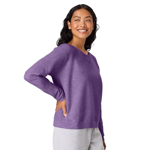 Hanes Womens Ecosmart V-notch Crewneck Sweatshirt, Fleece Pullover For Athletic-sweatshirts, Violet Splendor Heather, X-Large US