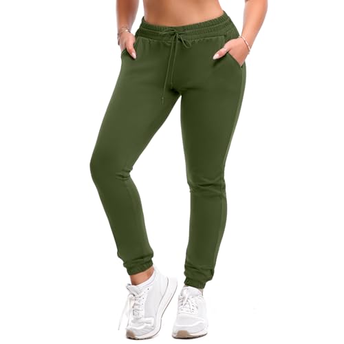 SINOPHANT Joggers for Women with Pockets Drawstring Sweatpants for Lounge Gym Yoga ArmyGreen M
