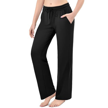 Stanpetix Wide Leg Sweatpants for Women Loose Straight Track Pants with Pockets for Sports Jogging (Black,Small)