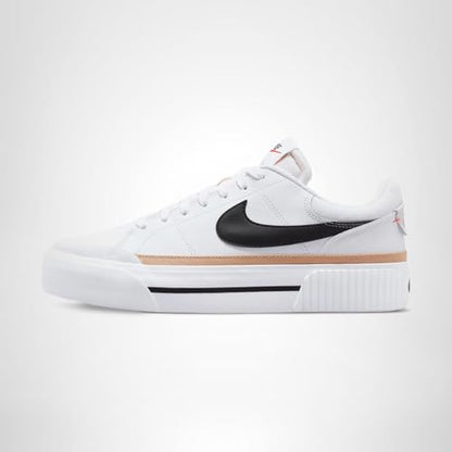 Nike Women's Court Legacy Lift Shoes, White/Black-Hemp-Team Orange, 7