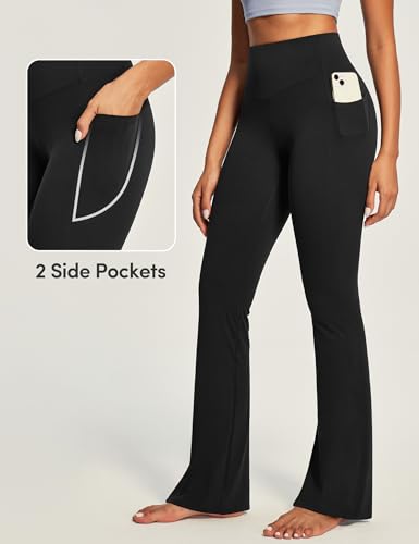 IUGA Mini Flare Leggings for Women Tummy Control Hidden Scrunch Butt Flared Yoga Pants with Pockets No Front Seam Workout Black