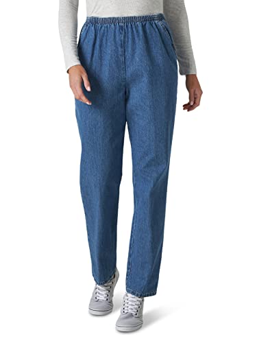 Chic Classic Collection womens Cotton Pull-on Pant With Elastic Waist Jeans, Destruction Blue Denim, 8 Petite US