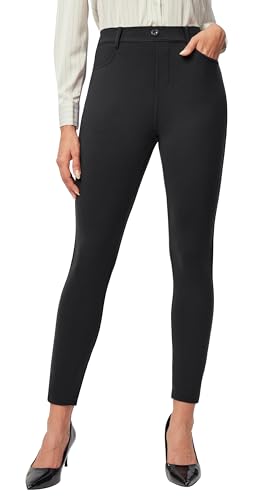 IUGA Stretchy Work Pants for Women Pull on Dress Pants for Women High Waisted Business Casual Outfits with 2 Pockets Black