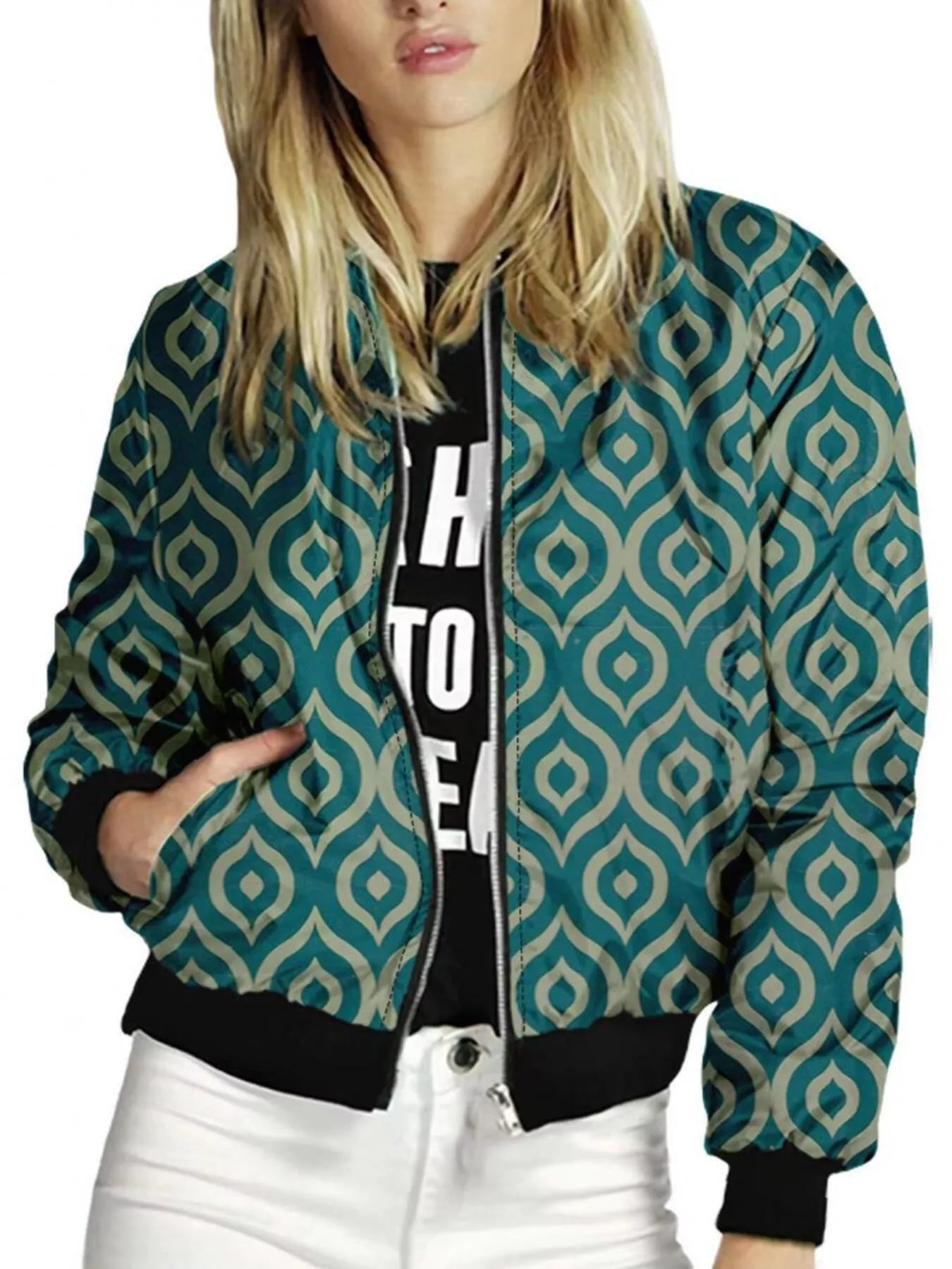 Zip Up Printed Jacket Green