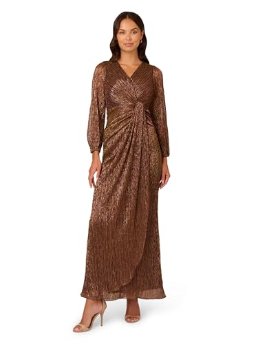 Women's Metallic Mesh Draped Gown Copper