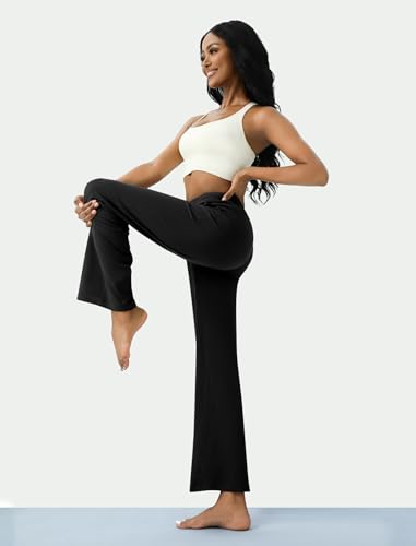 DLOODA Womens Wide Leg Yoga Pants Casual Work Dress Pants Lounge Sweatpants High Waist Comfy Loose Trousers with Pockets Black